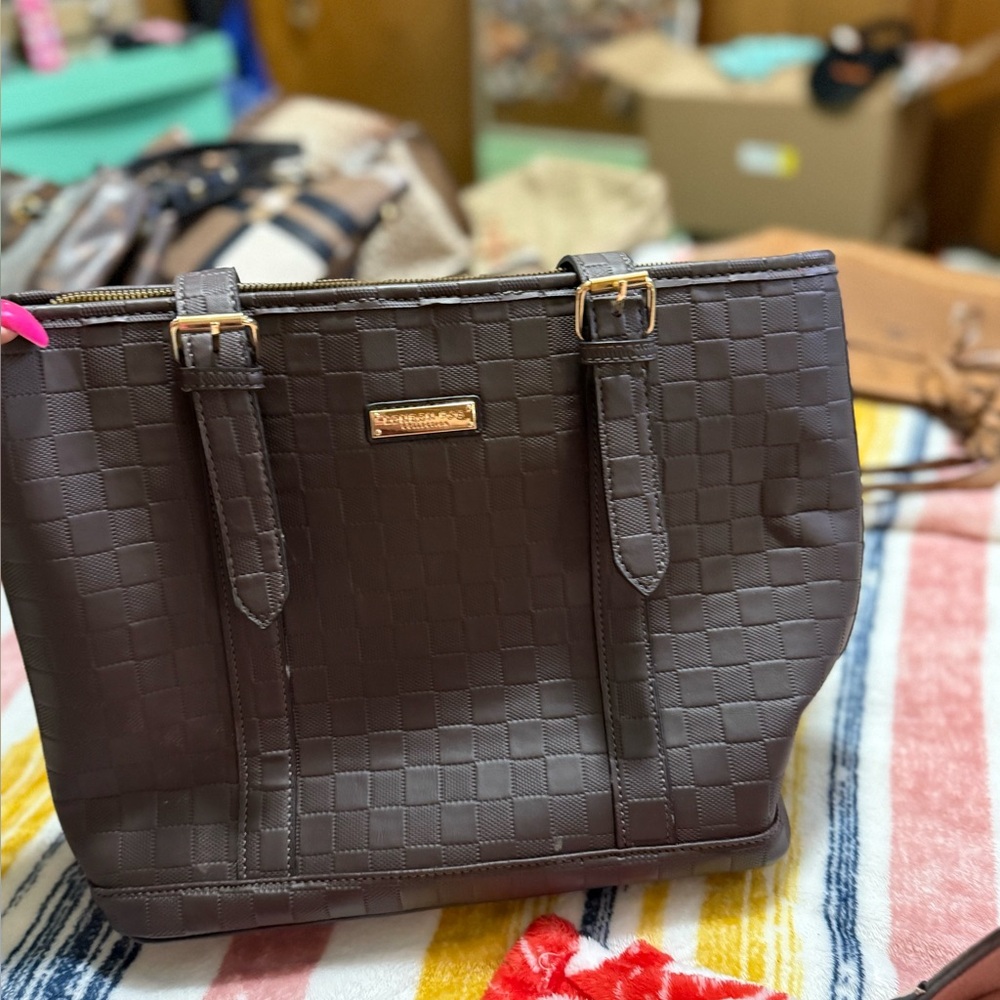 Brown Shoulder Bag with Textured Design
